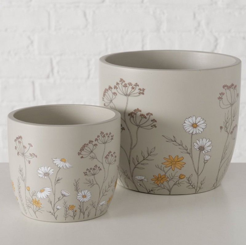 Vaso in cemento decorato con fiori, altezza 12 cm